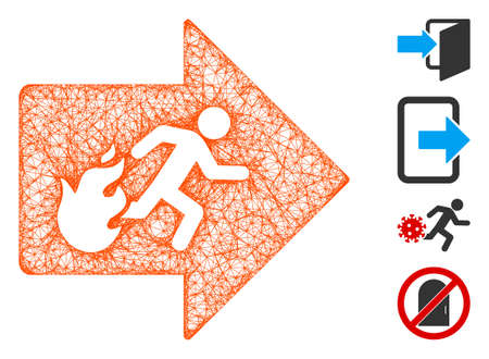 Mesh fire exit web symbol vector illustration. Carcass model is based on fire exit flat icon. Network forms abstract fire exit flat model. wireframe flat web network isolated on a white background.のイラスト素材