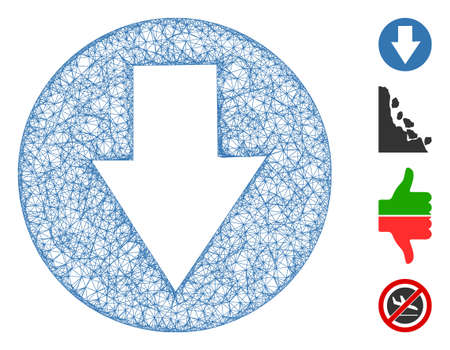 Mesh down web icon vector illustration. Carcass model is based on down flat icon. Mesh forms abstract down flat model. wireframe flat web network isolated on a white background. Bonus icons are added.のイラスト素材
