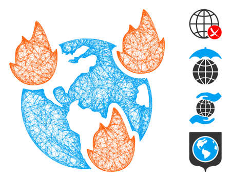 Mesh Earth disasters web 2d vector illustration. Model is based on Earth disasters flat icon. Mesh forms abstract Earth disasters flat carcass. wireframe 2D web network isolated on a white background.のイラスト素材