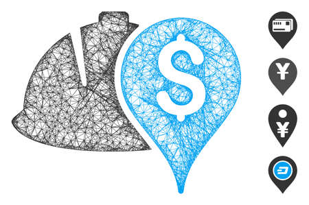 Mesh helmet and money pointer web symbol vector illustration. Model is based on helmet and money pointer flat icon. Network forms abstract helmet and money pointer flat model.のイラスト素材