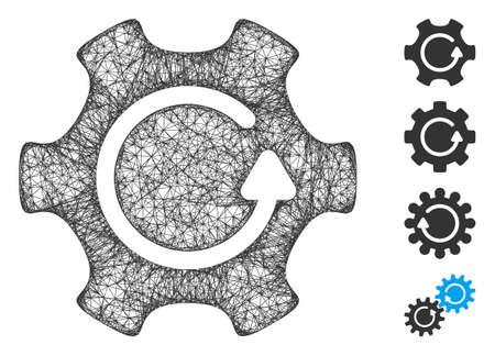 Mesh rotate gear web icon vector illustration. Carcass model is created from rotate gear flat icon. Mesh forms abstract rotate gear flat model.のイラスト素材