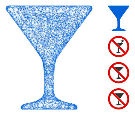 Mesh wine glass web 2d vector illustration. Model is based on wine glass flat icon. Network forms abstract wine glass flat model. Wire frame 2D line network isolated on a white background.のイラスト素材