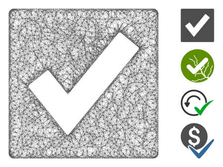 Mesh valid web 2d vector illustration. Carcass model is based on valid flat icon. Mesh forms abstract valid flat carcass. Wire frame flat web network isolated on a white background.のイラスト素材