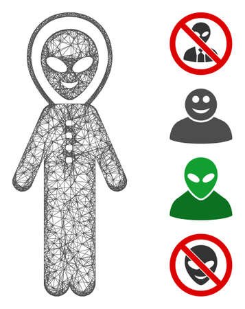 Mesh glad alien person web icon vector illustration. Carcass model is based on glad alien person flat icon. Mesh forms abstract glad alien person flat carcass.のイラスト素材