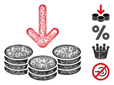 Mesh income coins web icon vector illustration. Abstraction is based on income coins flat icon. Mesh forms abstract income coins flat carcass.のイラスト素材