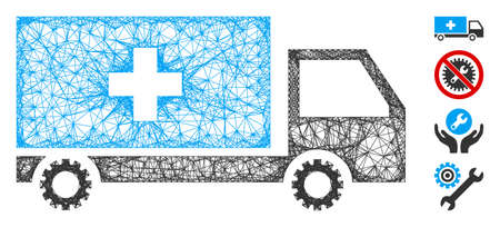Mesh service car web icon vector illustration. Model is based on service car flat icon. Net forms abstract service car flat carcass. wireframe flat web network isolated on a white background.のイラスト素材
