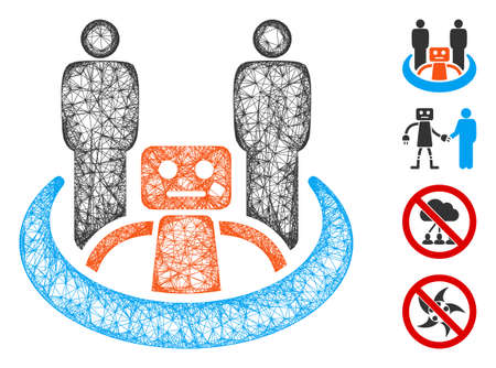 Mesh robot union web icon vector illustration. Abstraction is based on robot union flat icon. Net forms abstract robot union flat carcass. Wire frame flat web network isolated on a white background.のイラスト素材