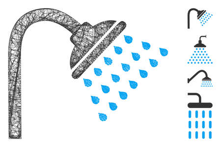 Mesh shower web icon vector illustration. Model is based on shower flat icon. Network forms abstract shower flat carcass. wireframe flat web network isolated on a white background.のイラスト素材