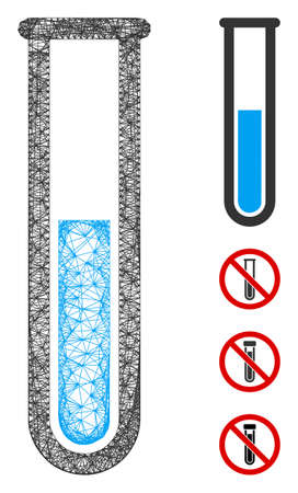 Mesh blue liquid test tube web icon vector illustration. Carcass model is based on blue liquid test tube flat icon. Mesh forms abstract blue liquid test tube flat carcass.のイラスト素材