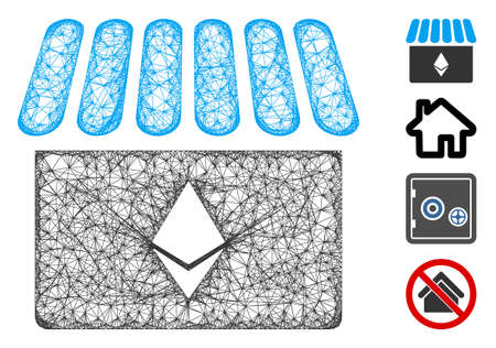 Mesh Ethereum store web icon vector illustration. Carcass model is based on Ethereum store flat icon. Mesh forms abstract Ethereum store flat carcass.のイラスト素材