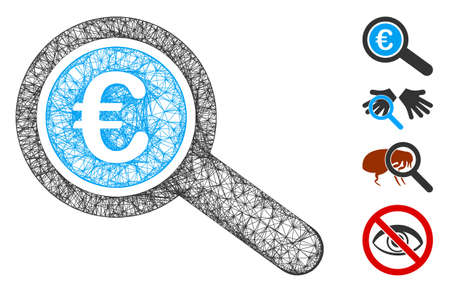 Mesh Euro financial audit web 2d vector illustration. Model is created from Euro financial audit flat icon. Network forms abstract Euro financial audit flat model.のイラスト素材
