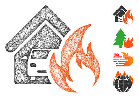 Mesh garage fire disaster web symbol vector illustration. Model is based on garage fire disaster flat icon. Network forms abstract garage fire disaster flat model.のイラスト素材
