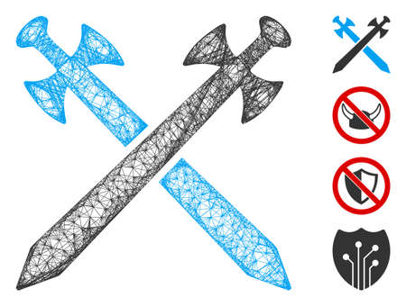 Mesh medieval swords web icon vector illustration. Abstraction is based on medieval swords flat icon. Net forms abstract medieval swords flat model.のイラスト素材