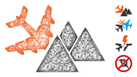 Mesh piramides airplane crash web 2d vector illustration. Abstraction is based on piramides airplane crash flat icon. Net forms abstract piramides airplane crash flat model.のイラスト素材