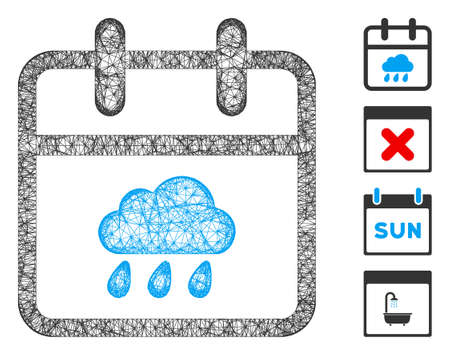 Mesh rainy day web 2d vector illustration. Model is based on rainy day flat icon. Mesh forms abstract rainy day flat model. wireframe 2D web network isolated on a white background.のイラスト素材