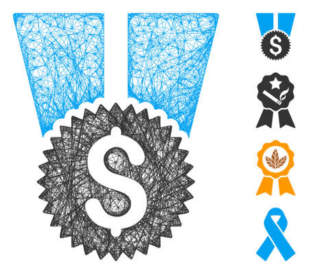Mesh financial medal web 2d vector illustration. Carcass model is based on financial medal flat icon. Network forms abstract financial medal flat model.のイラスト素材