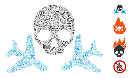 Hatch mosaic mortal airplanes icon organized from thin elements in various sizes and color hues. Irregular hatch items are arranged into abstract vector mosaic mortal airplanes icon.のイラスト素材