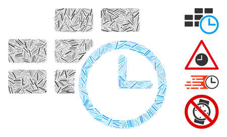 Linear collage time table icon organized from straight items in variable sizes and color hues. Linear items are united into abstract vector collage time table icon. Bonus pictograms are placed.のイラスト素材