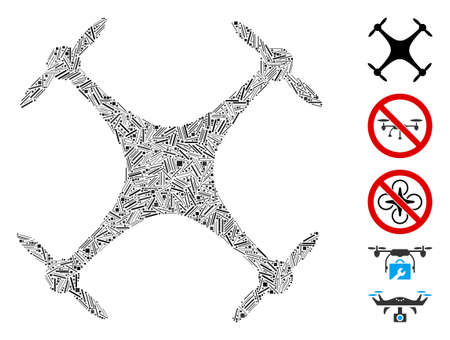 Line Mosaic based on airdrone icon. Mosaic vector airdrone is designed with scattered line dots. Bonus icons are added.のイラスト素材
