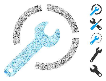Line Mosaic based on configure spanner icon. Mosaic vector configure spanner is composed with random line dots. Bonus icons are added.のイラスト素材