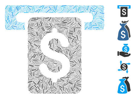 Line Mosaic based on cash withdraw icon. Mosaic vector cash withdraw is formed with random line dots. Bonus icons are added.のイラスト素材