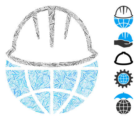 Line Mosaic based on global helmet icon. Mosaic vector global helmet is formed with scattered line dots. Bonus icons are added.のイラスト素材