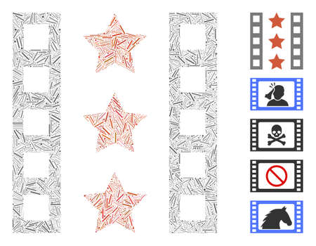 Hatch Mosaic based on movie trailer icon. Mosaic vector movie trailer is composed with scattered line items. Bonus icons are added.のイラスト素材