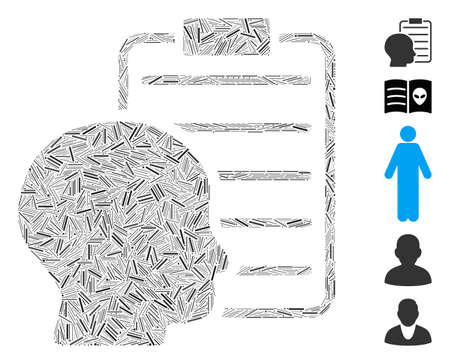 Hatch Mosaic based on user report page icon. Mosaic vector user report page is created with scattered hatch elements. Bonus icons are added.のイラスト素材