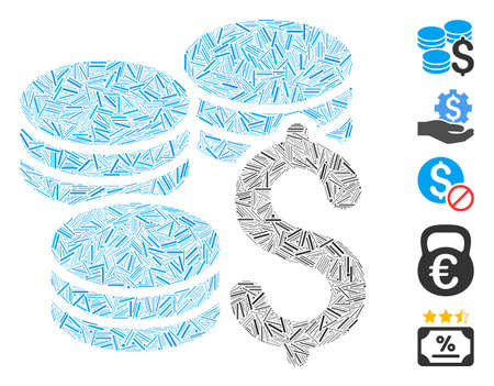 Line Mosaic based on dollar coins icon. Mosaic vector dollar coins is created with scattered line spots. Bonus icons are added.のイラスト素材