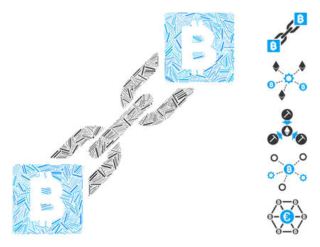 Line Mosaic based on Bitcoin blockchain icon. Mosaic vector Bitcoin blockchain is composed with scattered line spots. Bonus icons are added.のイラスト素材