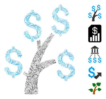 Dash Mosaic based on money tree icon. Mosaic vector money tree is composed with scattered dash items. Bonus icons are added.のイラスト素材