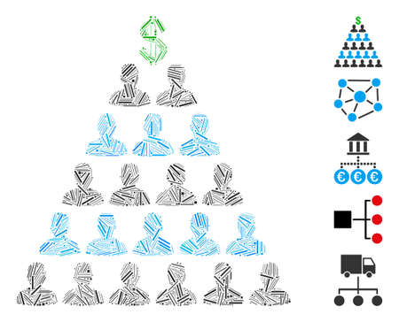 Dash Mosaic based on Ponzi pyramid scheme icon. Mosaic vector Ponzi pyramid scheme is designed with scattered dash dots. Bonus icons are added.のイラスト素材