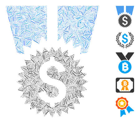 Dash Mosaic based on financial medal icon. Mosaic vector financial medal is formed with scattered dash items. Bonus icons are added.のイラスト素材