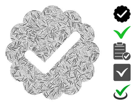 Dash Mosaic based on valid icon. Mosaic vector valid is formed with scattered dash spots. Bonus icons are added.のイラスト素材