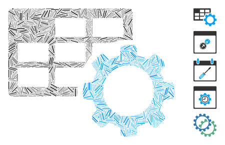 Line Mosaic based on schedule settings icon. Mosaic vector schedule settings is formed with scattered line dots. Bonus icons are added.のイラスト素材