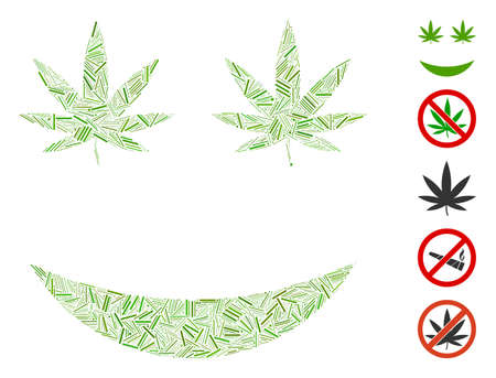 Line Mosaic based on cannabis smile icon. Mosaic vector cannabis smile is composed with random line items. Bonus icons are added.のイラスト素材