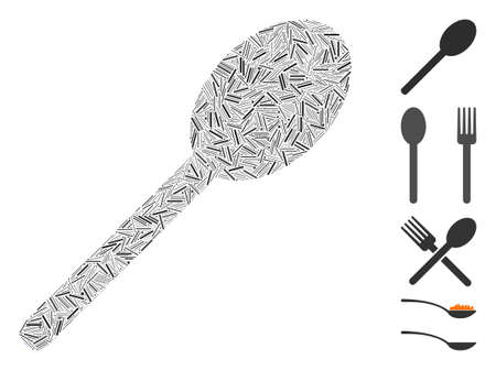 Dash Mosaic based on spoon icon. Mosaic vector spoon is created with random dash items. Bonus icons are added.のイラスト素材