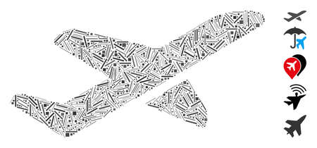 Dash Mosaic based on aviation icon. Mosaic vector aviation is created with random line dots. Bonus icons are added.のイラスト素材