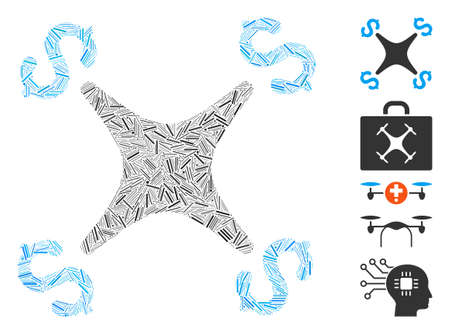 Dash Mosaic based on business drone icon. Mosaic vector business drone is composed with randomized dash items. Bonus icons are added.のイラスト素材