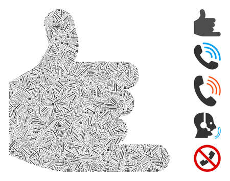 Line Mosaic based on call icon. Mosaic vector call is created with randomized line items. Bonus icons are added.のイラスト素材