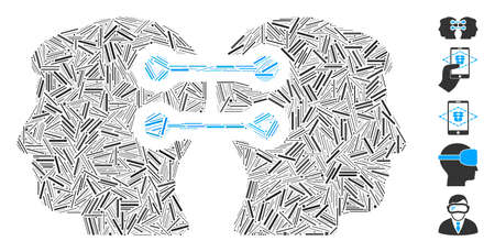 Line Mosaic based on dual heads interface connection icon. Mosaic vector dual heads interface connection is composed with random line spots. Bonus icons are added.のイラスト素材