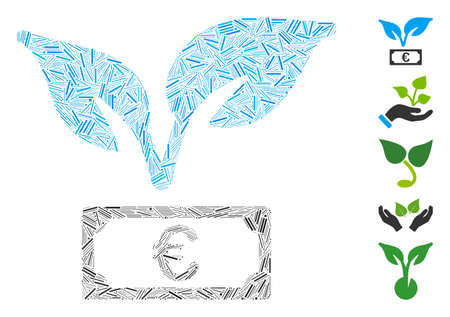 Hatch Mosaic based on Euro startup sprout icon. Mosaic vector Euro startup sprout is designed with random dash spots. Bonus icons are added.のイラスト素材