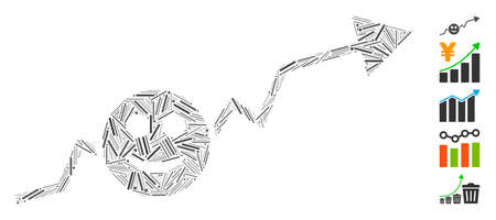 Hatch Mosaic based on smile growing trend icon. Mosaic vector smile growing trend is formed with random hatch elements. Bonus icons are added.のイラスト素材