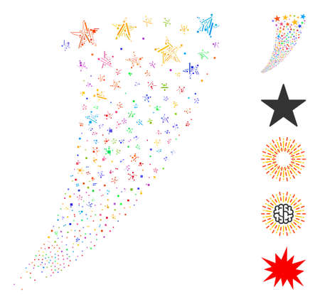 Dash Mosaic based on star fountain icon. Mosaic vector star fountain is designed with scattered dash spots. Bonus icons are added.のイラスト素材