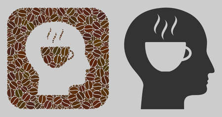 Mosaic coffee thinking with coffee beans and basic icon. Subtraction mosaic coffee thinking is composed with cocoa beans. Abstract vector illustrations elements for cafe illustrations.のイラスト素材