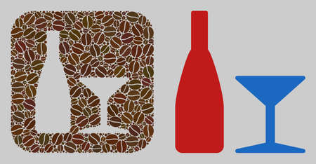 Mosaic beverage from coffee beans and basic icon. Hole mosaic beverage is formed from coffee beans. Flat vector illustrations elements for cafe illustrations.のイラスト素材
