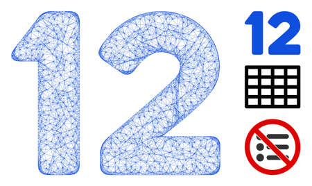Mesh 12 digits text polygonal web icon vector illustration. Carcass model is based on 12 digits text flat icon. Triangle network forms abstract 12 digits text flat model.のイラスト素材
