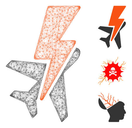 Mesh airplane shock polygonal web icon vector illustration. Carcass model is based on airplane shock flat icon. Triangular mesh forms abstract airplane shock flat carcass.のイラスト素材