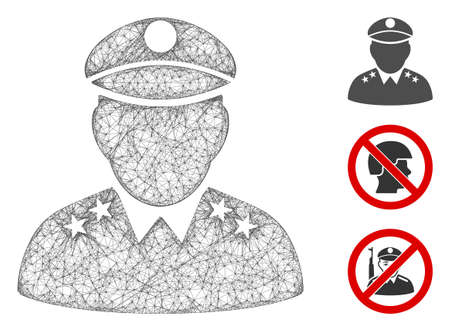 Mesh army general polygonal web icon vector illustration. Model is based on army general flat icon. Triangular network forms abstract army general flat model.のイラスト素材