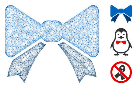 Mesh bow tie polygonal web symbol vector illustration. Carcass model is based on bow tie flat icon. Triangle network forms abstract bow tie flat carcass.のイラスト素材
